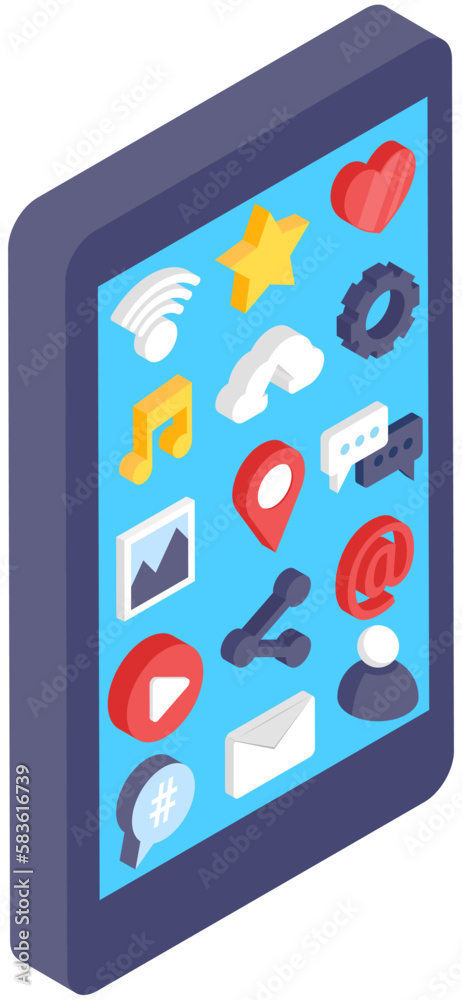 Poster smartphone screen page layout with different buttons. bright mobile phone home screen interface temp