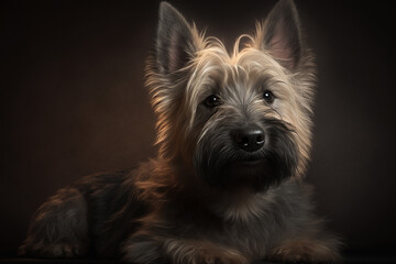 Naklejka premium Discover the Bold and Brave Personality of Scottish Terrier Dog on a Dark Background