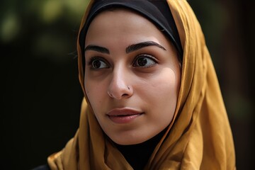 Naklejka premium A very beautiful young woman with a hijab covering her head. Generative AI