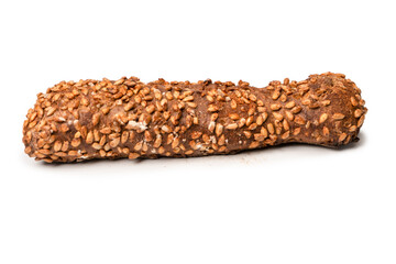 Loaf of bread with sunflower seeds isolated on a white background.