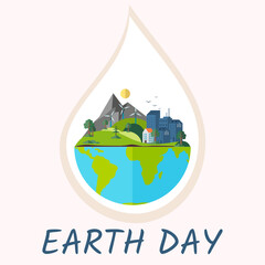 Naklejka premium Save our planet earth, ecology eco environmental protection, climate changes, Earth Day April 22, planet with leaves vector emblem. Presentation of nature, health, eco lifestyle with globe and plants