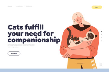 Landing page design template for domestic animal shelter offering cute thoroughbred cat adoption