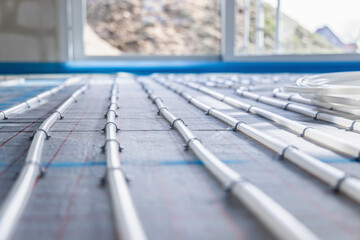 Close-up of pipes for hydronic underfloor heating