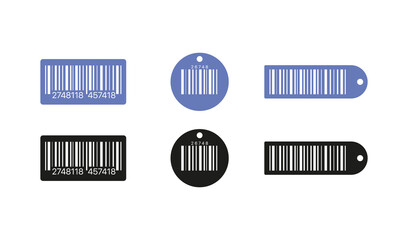 Barcode set icon. Code stripes sticker, digital bar label and retail pricing bars labeling stickers. Industrial barcodes, customers qr code. Vector line icon for Business and Advertising