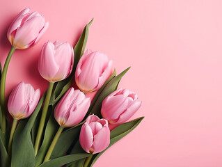 Fototapeta premium Tulips flower on pink background with beautiful tulips for Mother's Day.Generative Ai