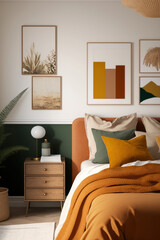 Bedroom interior in natural colors, Generative AI