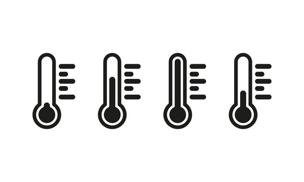 Thermometer set icon. four thermometers with different temperatures. Celsius, cold, heat, body temperature, room temperature. Health care concept. Vector line icon for Business and Advertising