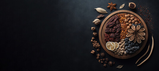Dry Fruits And Dry Assorted Nuts Placed In a Wooden Plate, Copy space in left | Generative Art 