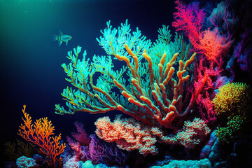 Fototapeta na wymiar Bright And Colorful Corals Under The Ocean | Generative Art 