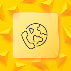 Call line icon. Phone, handset near the planet. Calls around the world. Phone number, communication, dialogue. Connection concept. Glassmorphism style. Vector line icon for Business and Advertising