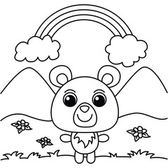 Funny bear cartoon characters vector illustration. For kids coloring book.