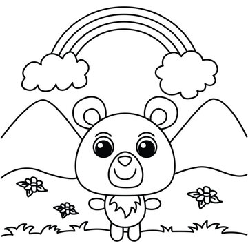 Funny bear cartoon characters vector illustration. For kids coloring book.