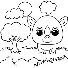 Funny rhino cartoon characters vector illustration. For kids coloring book.
