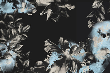 Black flower backdrop, silver foil flower background, invitation blank