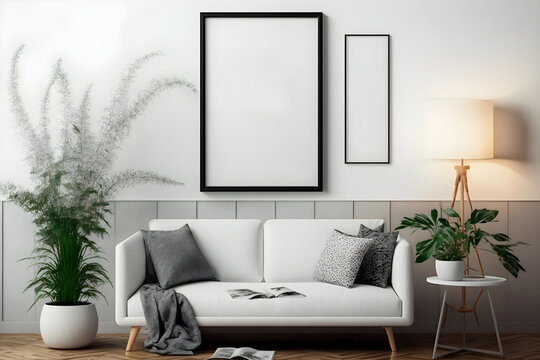 Clean Photo Frame Mock-up in a Modern Living Room