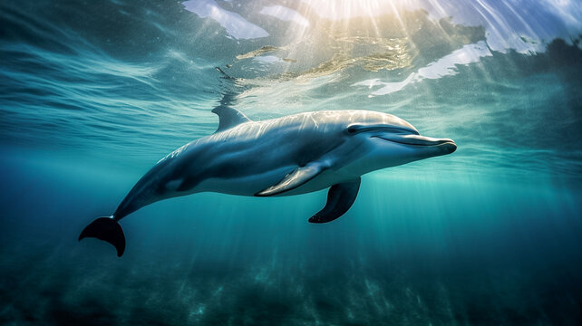 Delf&iacute;n nadando en aguas tranquilas