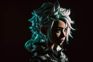 Portrait of a beautiful woman with black background. Fictional person created with Generative AI