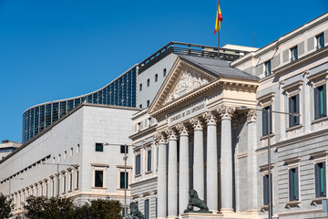 Fototapeta na wymiar Congress of Deputies, seat of the legislative courts of the country in Madrid, Spain.