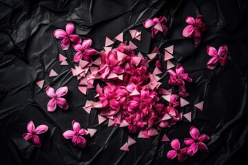 On a stationery card and among pink flower petals, there is a festive five star rating. American fashion. Generative AI