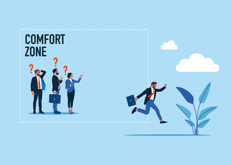 Businessman exit from comfort zone to success. Modern vector illustration in flat style