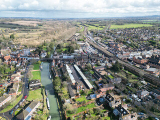 Fototapeta na wymiar Aerial capture of Hungerford, a small town in Berkshire 