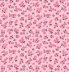 Fototapeta na wymiar Ditsy floral pattern. Pretty flowers on light pink background. Printing with small pink flowers. Cute print. Seamless vector texture. Spring bouquet.