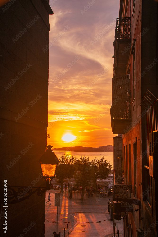 Canvas Prints Landscape of Vigo at sunset hour