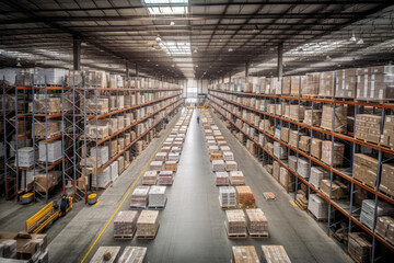Huge warehouse, storage and logistics. Generative AI