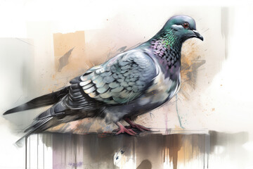 Dessin à l'aquarelle d'un pigeon