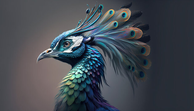 Peacock abstract wallpaper. Soft background with cute peafowl  bird in Pastel colors generative ai