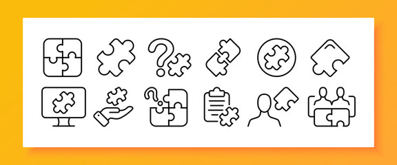 Puzzle set icon. Solving problems, puzzles, problems, application development. Creative and innovative thinking. Motivation concept. Vector line icon for Business and Advertising