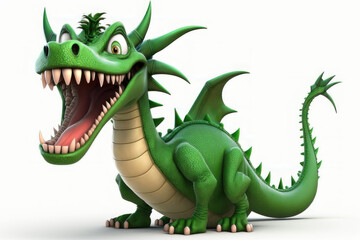 Green cartoon dragon. AI generative.