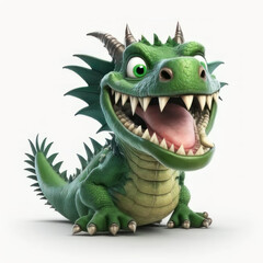 Fototapeta premium Green dragon on a white background. AI generative.