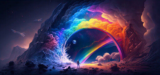 Obraz na płótnie Canvas Rainbow landscape, colorful, fantasy. Generative AI