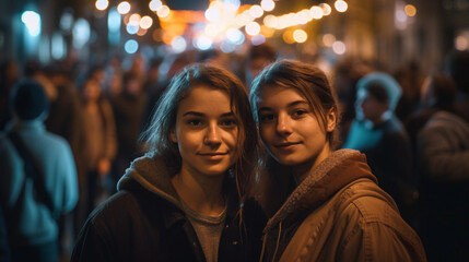 Lesbian couple in City Night