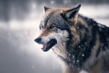 Wolf. Wolf realistic scene. Grey wolf. Generative AI.