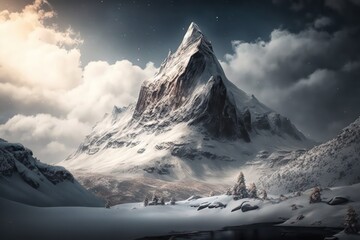 Fototapeta na wymiar Snow mountain. Snowy mountain. Realistic style. High snow mountains. Generative AI.