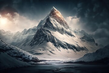 Naklejka na ściany i meble Snow mountain. Snowy mountain. Realistic style. High snow mountains. Generative AI.