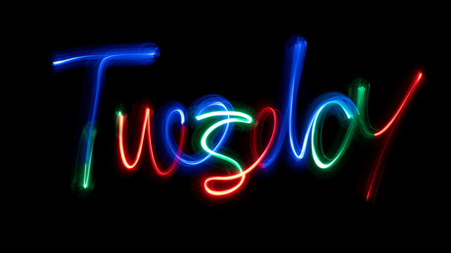 neon sign tuesday lightpainting blue red green wallpaper background screensaver advert opening new store weekday