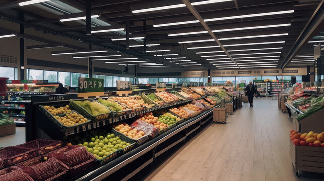 Supermarket Inside. Illustration AI Generative
