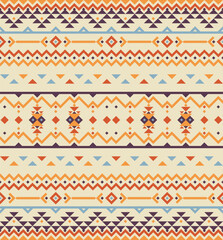 Vector aztec ethnic pattern. Illustration with earth tone and brown, orange, teal,  beige zigzag shapes.