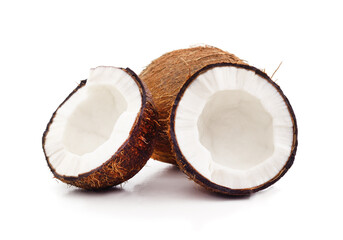 Fresh coconut halves.