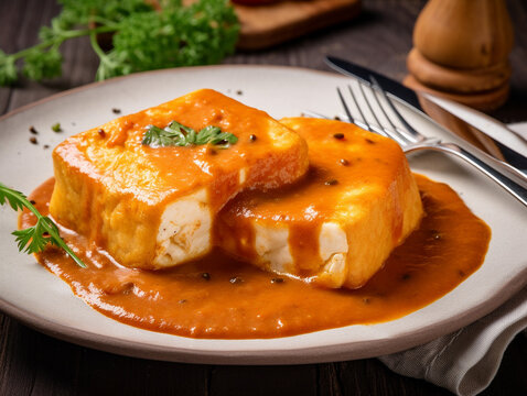 Paneer Pasanda, delicacy consisting of stuffed paneer with rich creamy gravy, ai generative