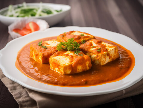 Paneer Pasanda, delicacy consisting of stuffed paneer with rich creamy gravy, ai generative