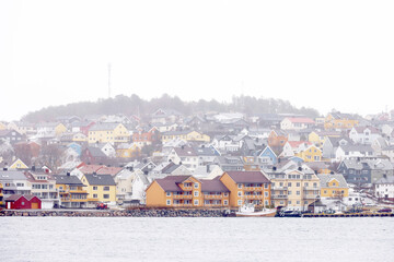 Panorama of Kristiansund town in harsh winter condition, western Norway, Europe	
