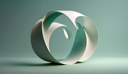 Mobius strip made from paper soaring in the air on mint background. Trendy surreal airy image. Abstract year color concept composition, Generative Ai