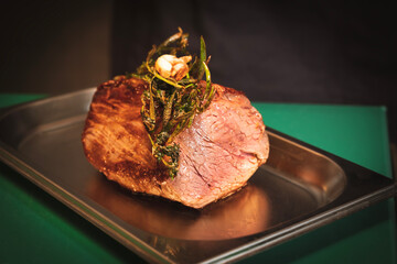 Grilled striploin steak. Roast Beef Tenderloin Dinner.