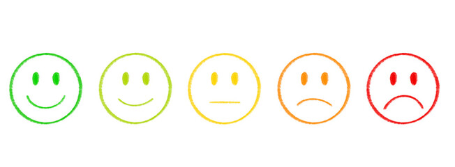 Smiley icon vector illustration set hand drawn pencil texture emotions happy sad angry likes and dislikes green yellow orange red transparent PNG JPEG no background