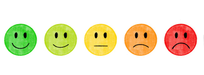 Smiley face icon vector illustration set hand drawn pencil texture emotions happy sad angry likes and dislikes green yellow orange red transparent PNG JPEG no background