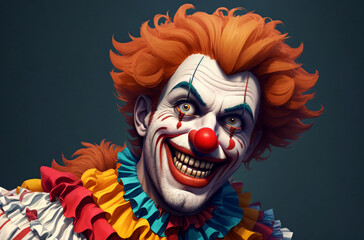 Male clown. Portrait of happy jester in bright style. Generative AI. - obrazy, fototapety, plakaty